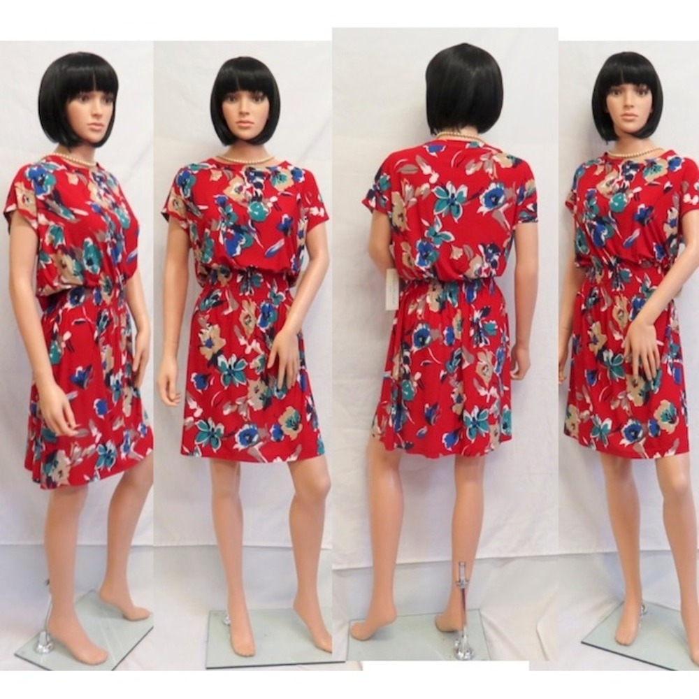 EVAN-PICONE "Between the Lines" Summer Red Flower Dress 12 NEW